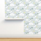 Medium - Baby Nursery Moon Clouds (pale Grey)