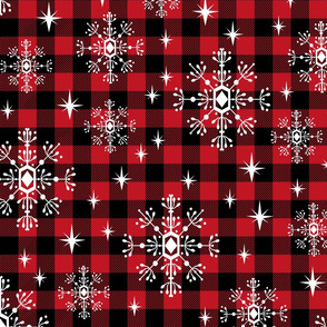 LARGE - 1" buffalo squares - buffalo plaid snowflakes winter christmas fabric snowflakes christmas plaid christmas fabric