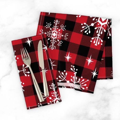 EXTRA LARGE - 1.5" buffalo squares - buffalo plaid snowflakes winter christmas fabric snowflakes christmas plaid christmas fabric