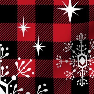 EXTRA LARGE - 1.5" buffalo squares - buffalo plaid snowflakes winter christmas fabric snowflakes christmas plaid christmas fabric