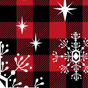 EXTRA LARGE - 1.5" buffalo squares - buffalo plaid snowflakes winter christmas fabric snowflakes christmas plaid christmas fabric