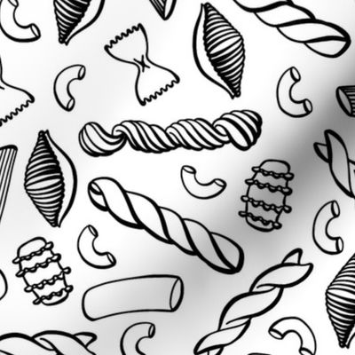 Black and White Pasta Shapes Tea Towel