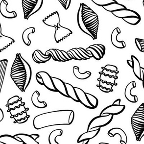 Black and White Pasta Shapes Tea Towel