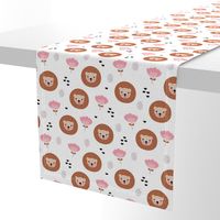 Cute kawaii lion cub safari flowers adorable baby animals illustration pattern girls white pink copper