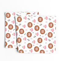 Cute kawaii lion cub safari flowers adorable baby animals illustration pattern girls white pink copper