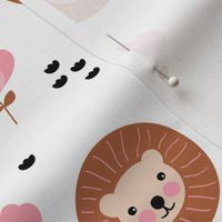 Cute kawaii lion cub safari flowers adorable baby animals illustration pattern girls white pink copper