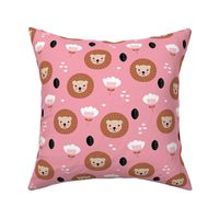 Cute kawaii lion cub safari flowers adorable baby animals illustration pattern girls pink copper