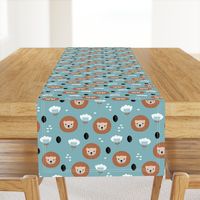 Cute kawaii lion cub safari flowers adorable baby animals illustration pattern gender neutral blue 