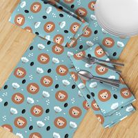 Cute kawaii lion cub safari flowers adorable baby animals illustration pattern gender neutral blue 