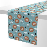 Cute kawaii lion cub safari flowers adorable baby animals illustration pattern gender neutral blue 