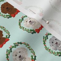 golden doodle christmas wreath // - christmas wreath fabric, dog fabric, christmas dog fabric, doodle fabric, golden doodle fabric, cute golden doodle dog, dogs, dog fabric - light blue