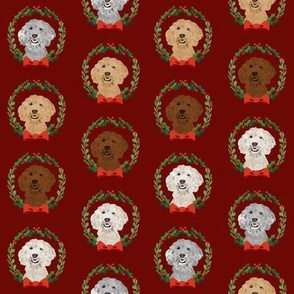 golden doodle christmas wreath // - christmas wreath fabric, dog fabric, christmas dog fabric, doodle fabric, golden doodle fabric, cute golden doodle dog, dogs, dog fabric - burgundy