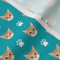 orange tabby cat fabric // cute orange cat, tabby cat fabric, cat fabric, cat lady fabric, cute cat, cat quilting fabric, cat fabric by the yard - turquoise