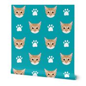 orange tabby cat fabric // cute orange cat, tabby cat fabric, cat fabric, cat lady fabric, cute cat, cat quilting fabric, cat fabric by the yard - turquoise