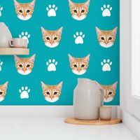 orange tabby cat fabric // cute orange cat, tabby cat fabric, cat fabric, cat lady fabric, cute cat, cat quilting fabric, cat fabric by the yard - turquoise