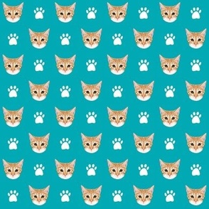 orange tabby cat fabric // cute orange cat, tabby cat fabric, cat fabric, cat lady fabric, cute cat, cat quilting fabric, cat fabric by the yard - turquoise