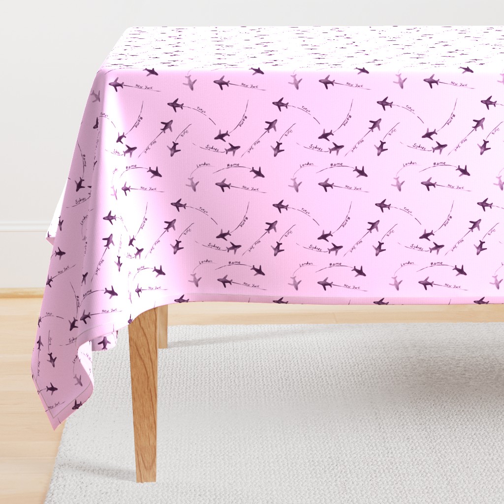 around the world in pink || planes pattern for nursery, kids