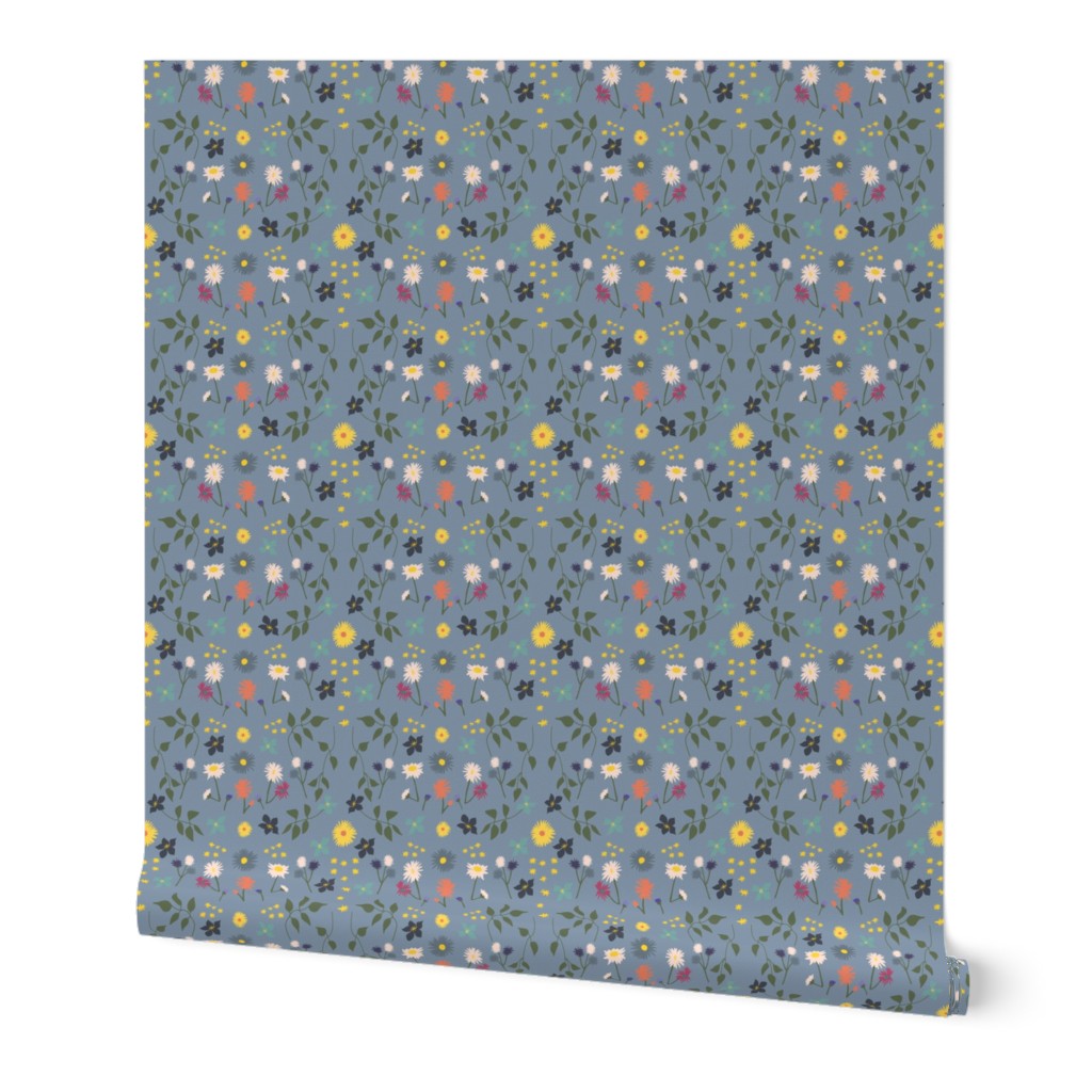 Meadow pattern on a grey/blue background