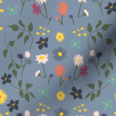 Meadow pattern on a grey/blue background