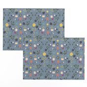 Meadow pattern on a grey/blue background