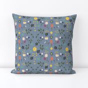 Meadow pattern on a grey/blue background