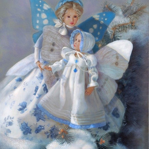 13x18-Inch Panel of Snow Fairies in Blue