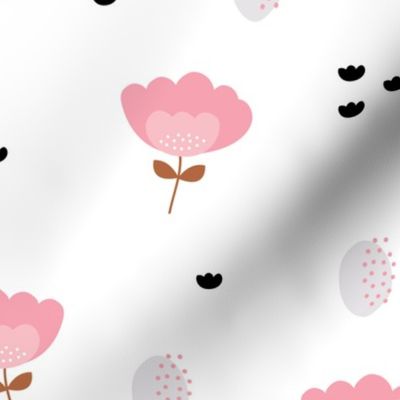 Sweet fall flowers Scandinavian trend illustration paper cut design pastel pink JUMBO