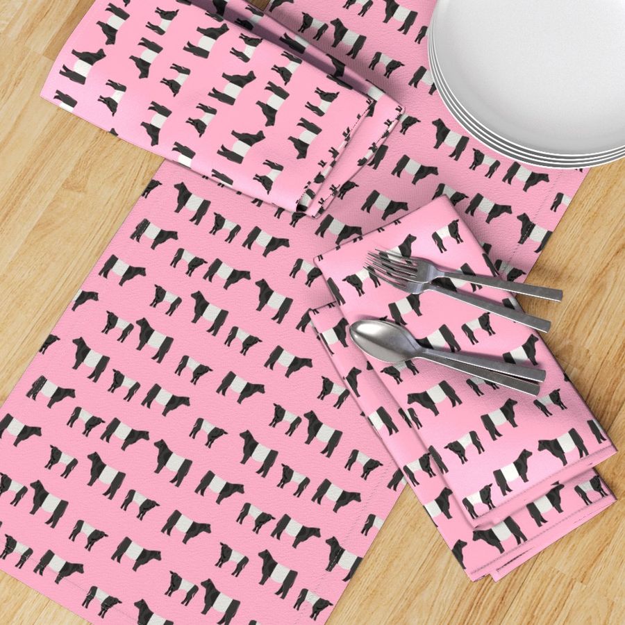 belted galloway fabric, belted galloway cow, cow fabric, cattle fabric, farm fabric, farm animals fabric, farm fabric by the yard, farm animals - pink