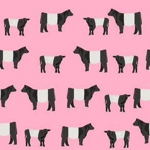 belted galloway fabric, belted galloway cow, cow fabric, cattle fabric, farm fabric, farm animals fabric, farm fabric by the yard, farm animals - pink