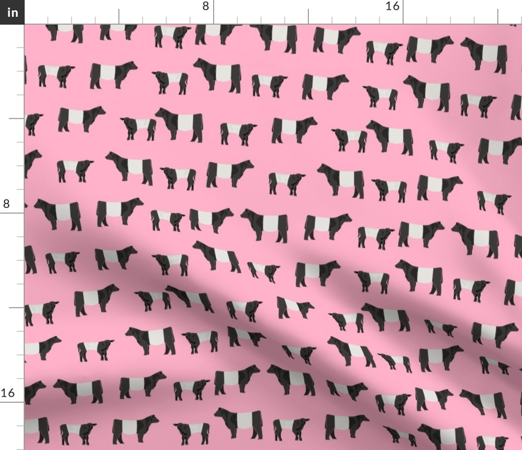 belted galloway fabric, belted galloway cow, cow fabric, cattle fabric, farm fabric, farm animals fabric, farm fabric by the yard, farm animals - pink