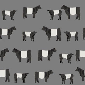 belted galloway fabric, belted galloway cow, cow fabric, cattle fabric, farm fabric, farm animals fabric, farm fabric by the yard, farm animals - charcoal