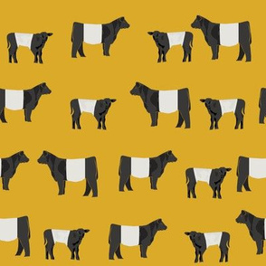 belted galloway fabric, belted galloway cow, cow fabric, cattle fabric, farm fabric, farm animals fabric, farm fabric by the yard, farm animals - yellow