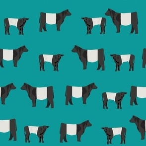 belted galloway fabric, belted galloway cow, cow fabric, cattle fabric, farm fabric, farm animals fabric, farm fabric by the yard, farm animals - blue
