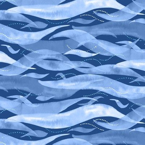 Blue Watercolor Waves and Dots