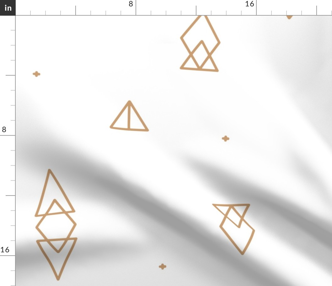 Large Scale - Caramel Tan Geo Triangles on White (modern geometric diamonds)