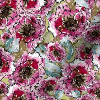 Peony Toss / Magenta / Watercolor Floral / Large