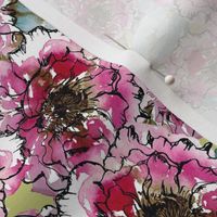 Peony Toss / Magenta / Watercolor Floral / Large