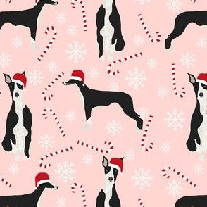 whippet peppermint candy cane christmas fabric - black and white whippet dog fabric