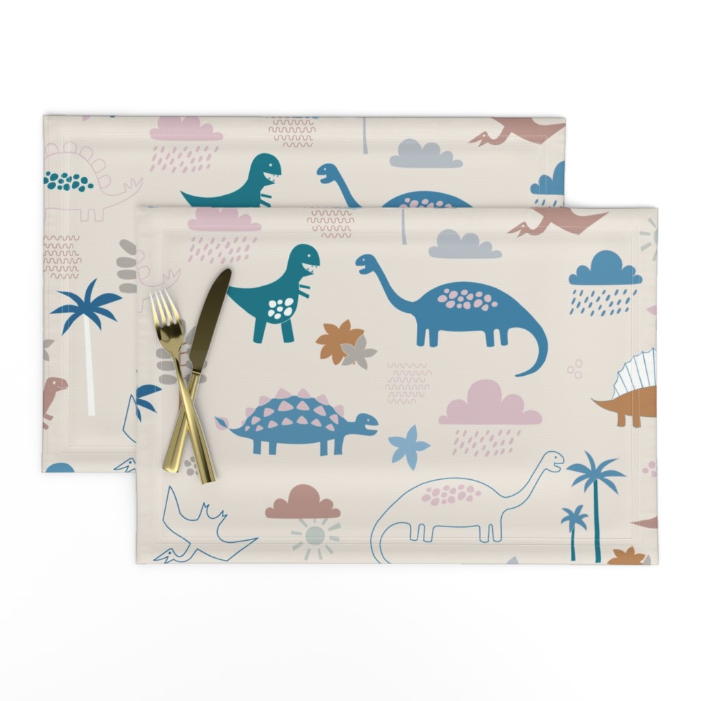 Dinosaur Land - neutral pastels - large scale