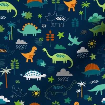 Dinosaur land - green, rust and navy - Medium