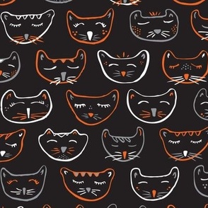 Sleepy Halloween Kitties in White & Orange on Black // Night Night, Sleep Tight // Don't Let the Halloween Costumes Give You a Fright
