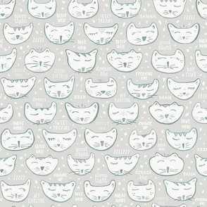 Gray Sleepy Kitties Nursery Wallpaper // Night Night, Sleep Tight, Precious One // Gender Neutral Baby Decor