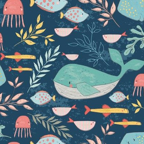 Swimming With the Fishies, Whale, Stingray, Jellyfish, Fish design