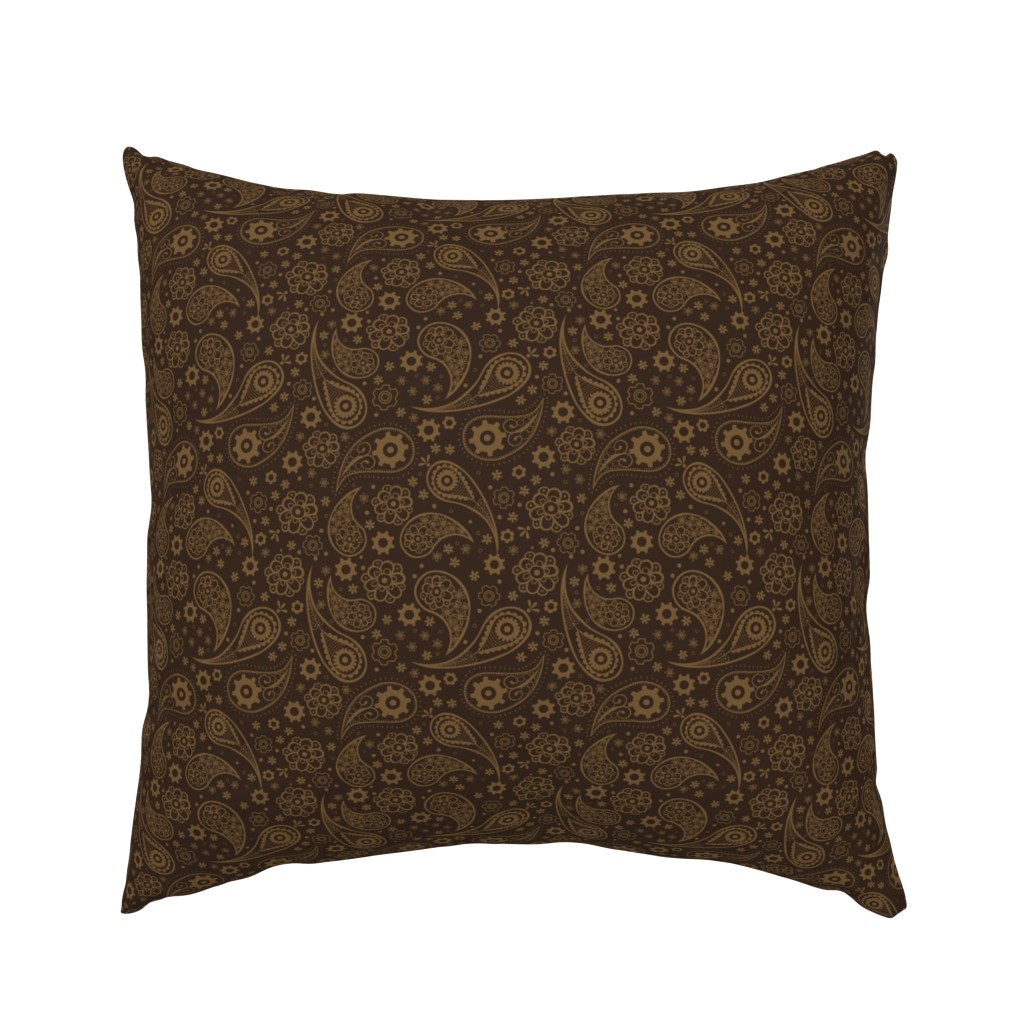 Steampunk Paisley with Flowers and Gears in Dark Brown and Gold.