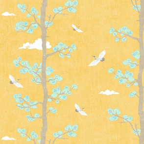 Pines & Cranes in Mint and Gold