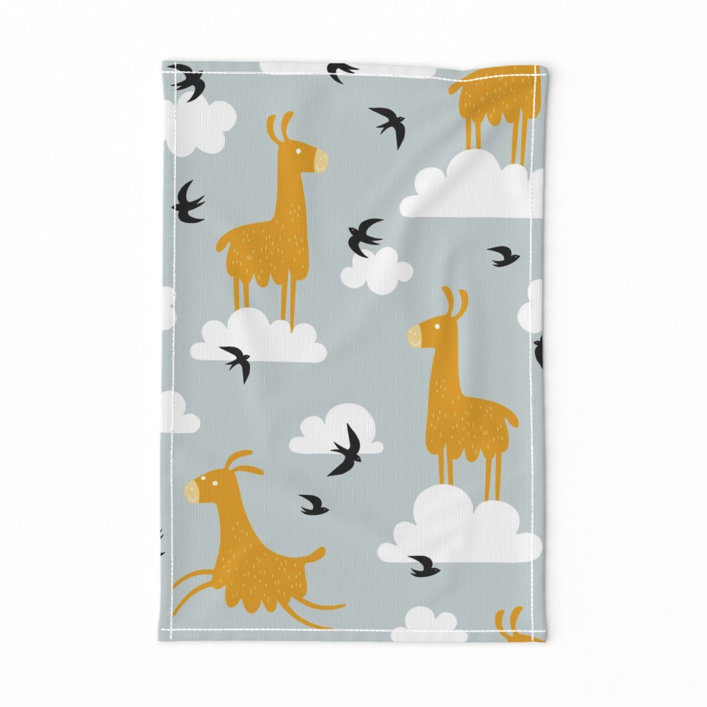 Llamas in the clouds with birds (jumbo)