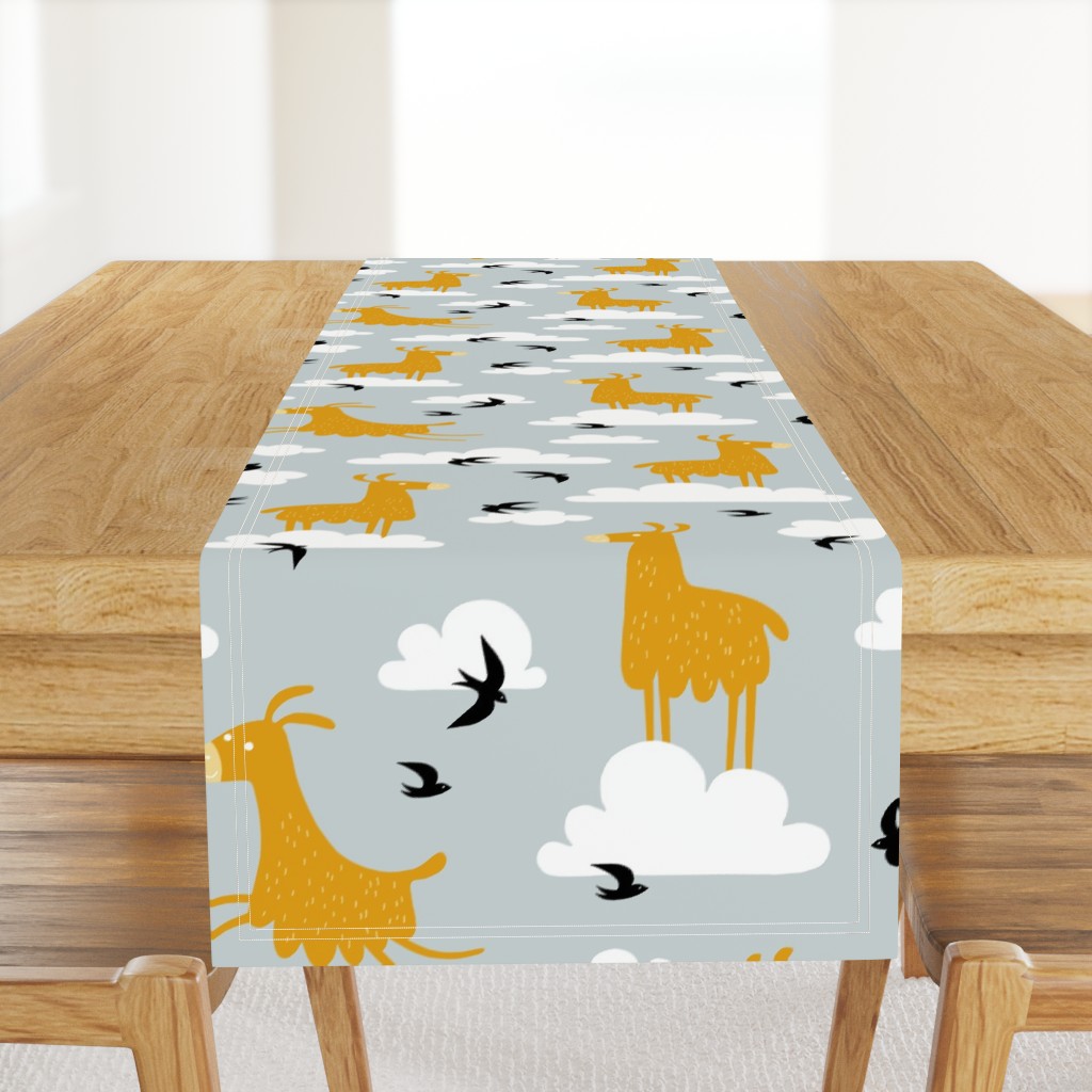 Llamas in the clouds with birds (jumbo)