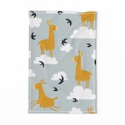 Llamas in the clouds with birds (jumbo)