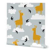 Llamas in the clouds with birds (jumbo)