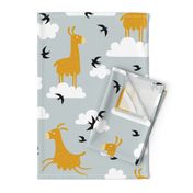 Llamas in the clouds with birds (jumbo)